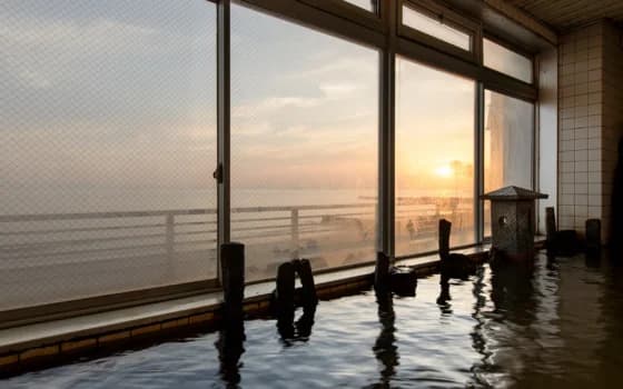 Onsen Bathing Under an Ise Bay Sunset
