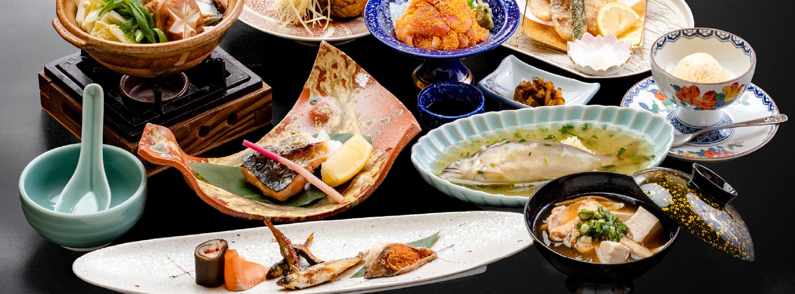 Lake Biwa's bounty, as lake-fish kaiseki