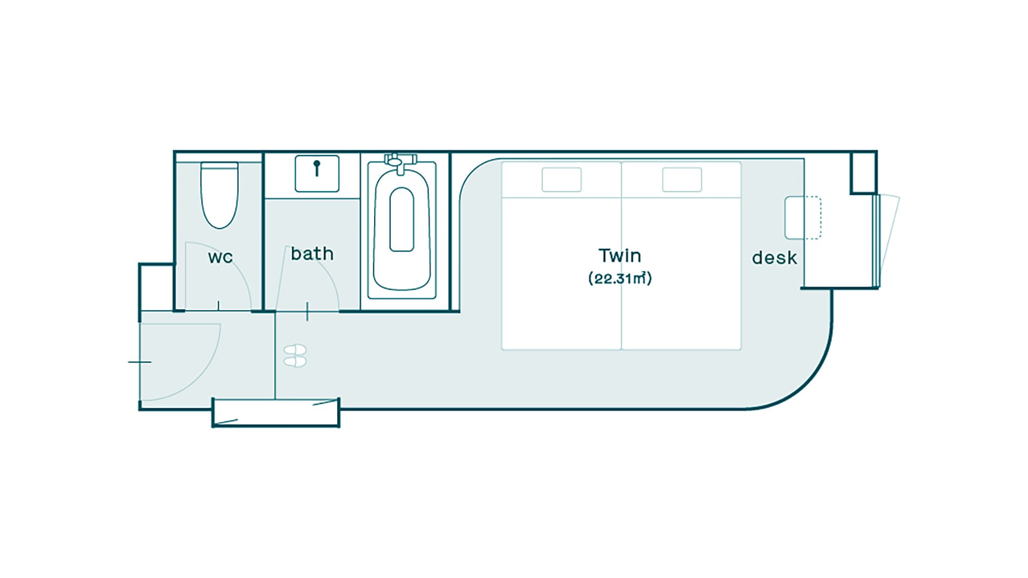 Twin room *The room shape may vary depending on the room.