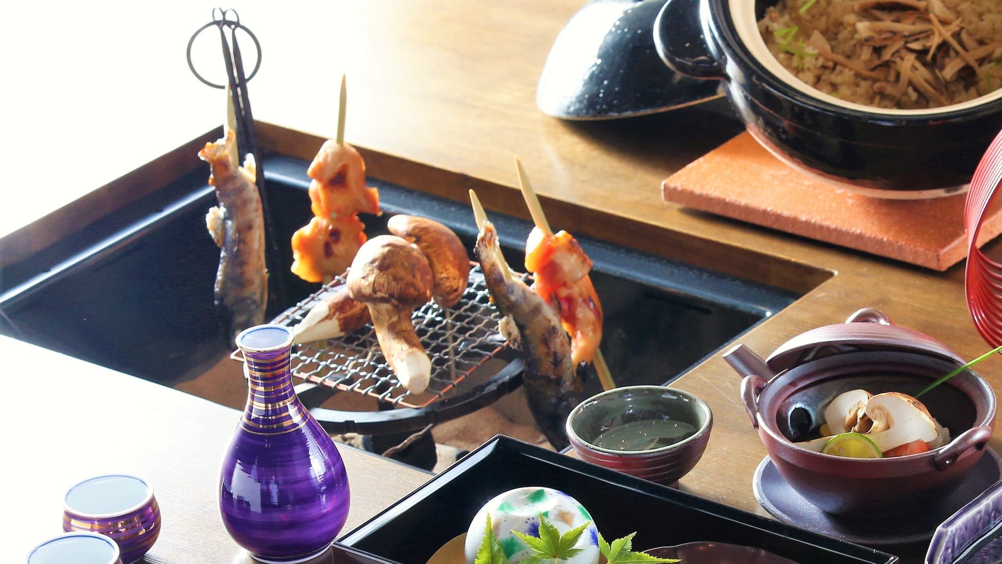 [An example of an autumn menu] Image of cooking on the hearth