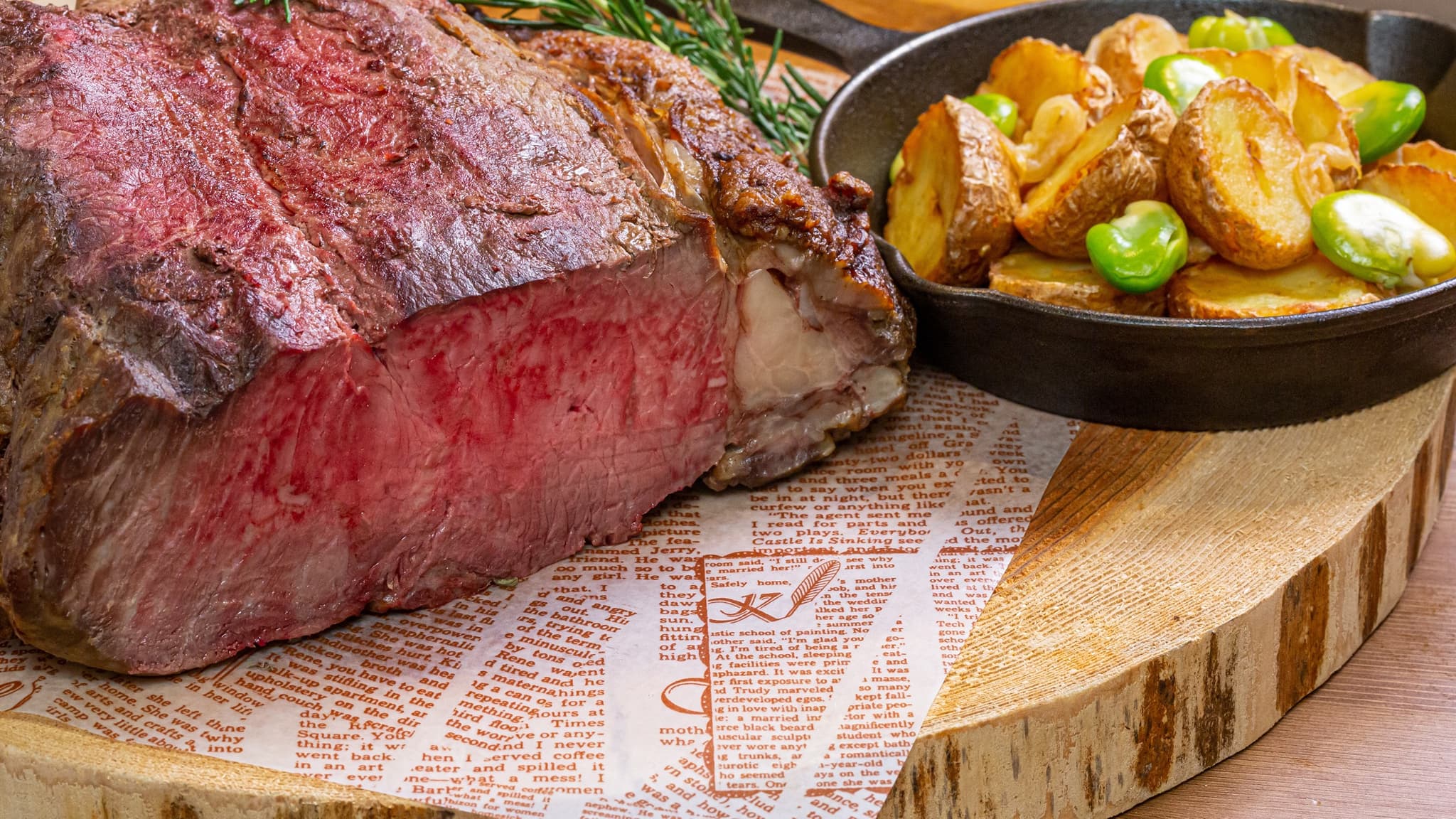 The main dish at the Live Station Buffet is "slowly cooked roast beef."
