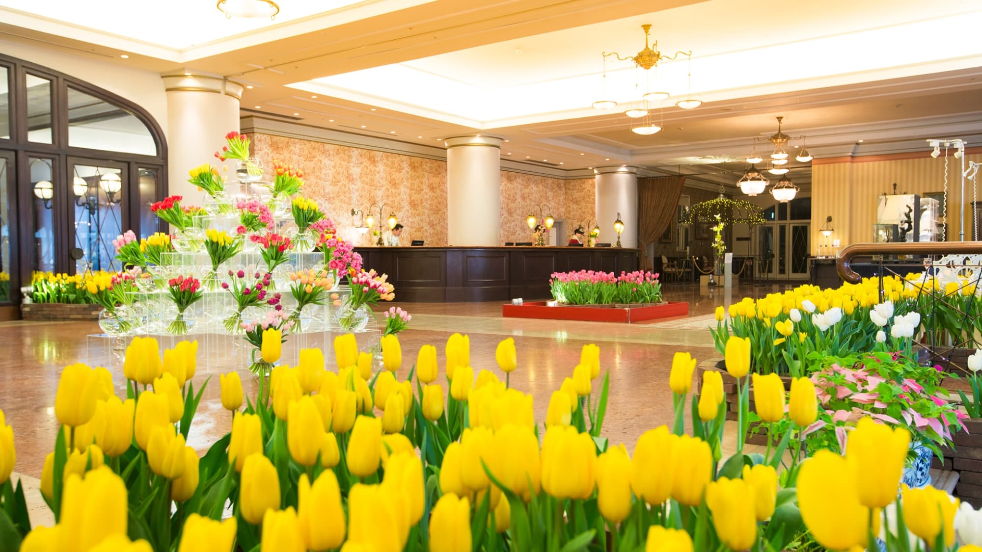 A lobby in bloom