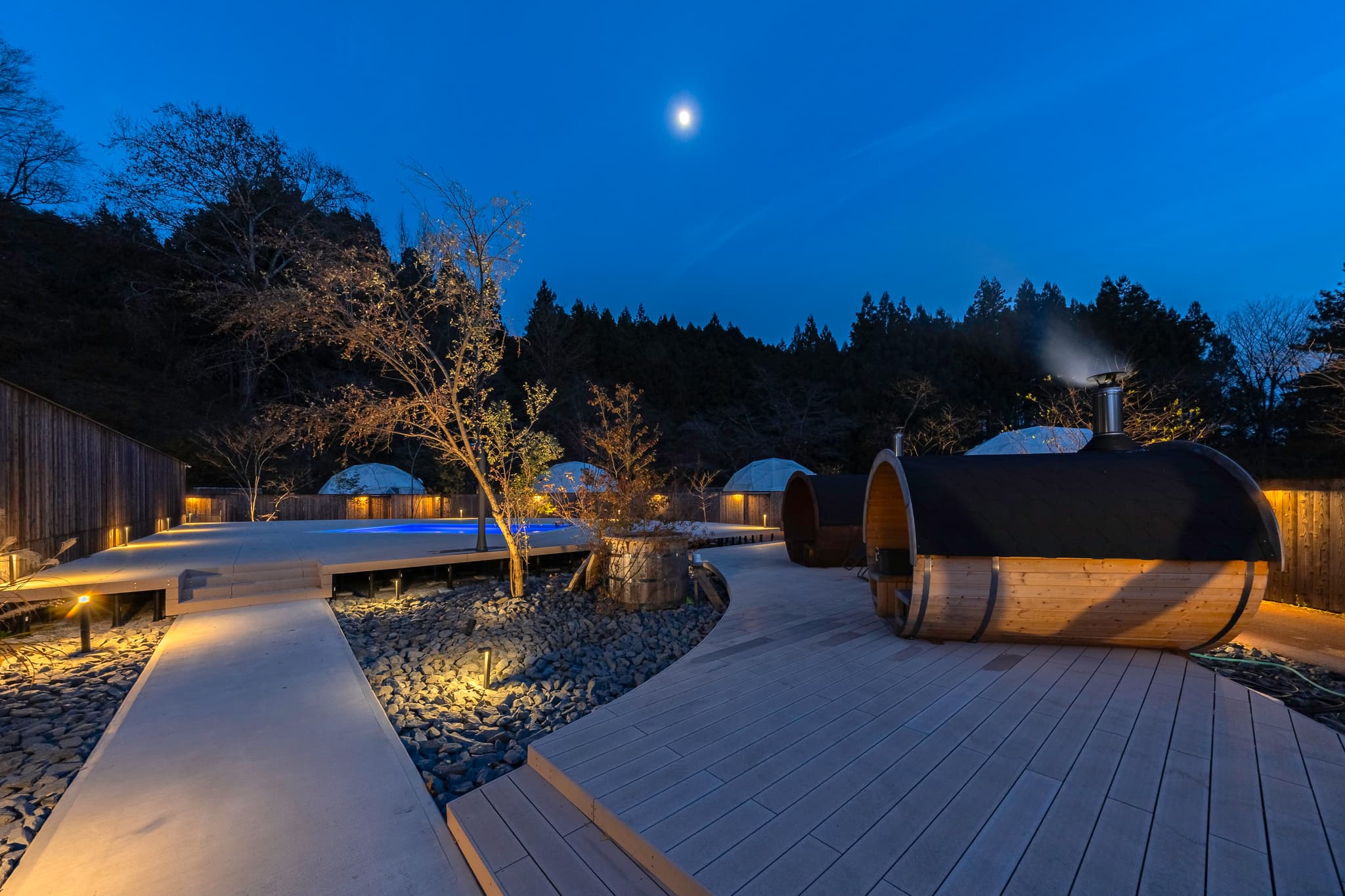 Sauna exterior at night