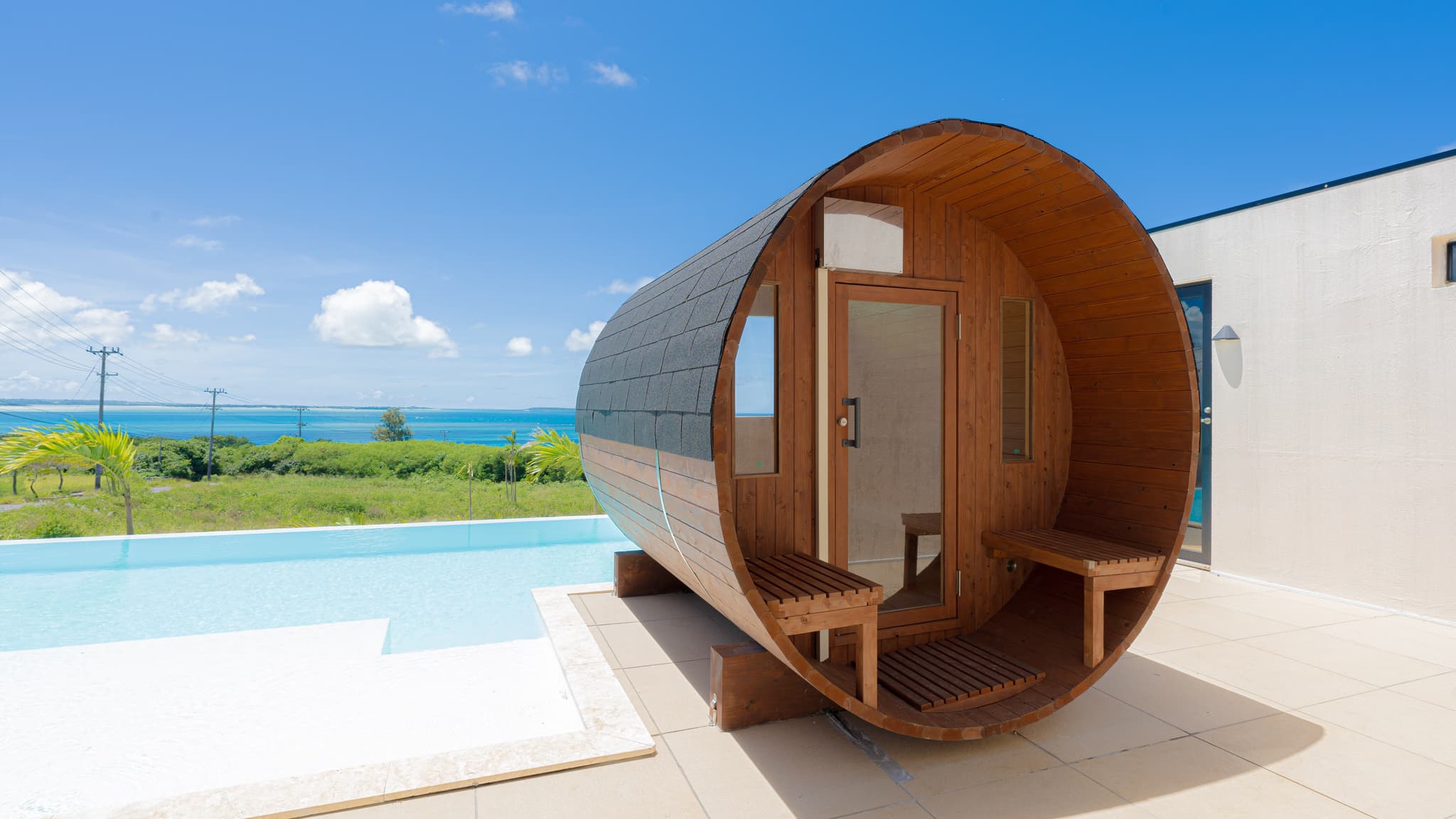 Barrel sauna by the sea