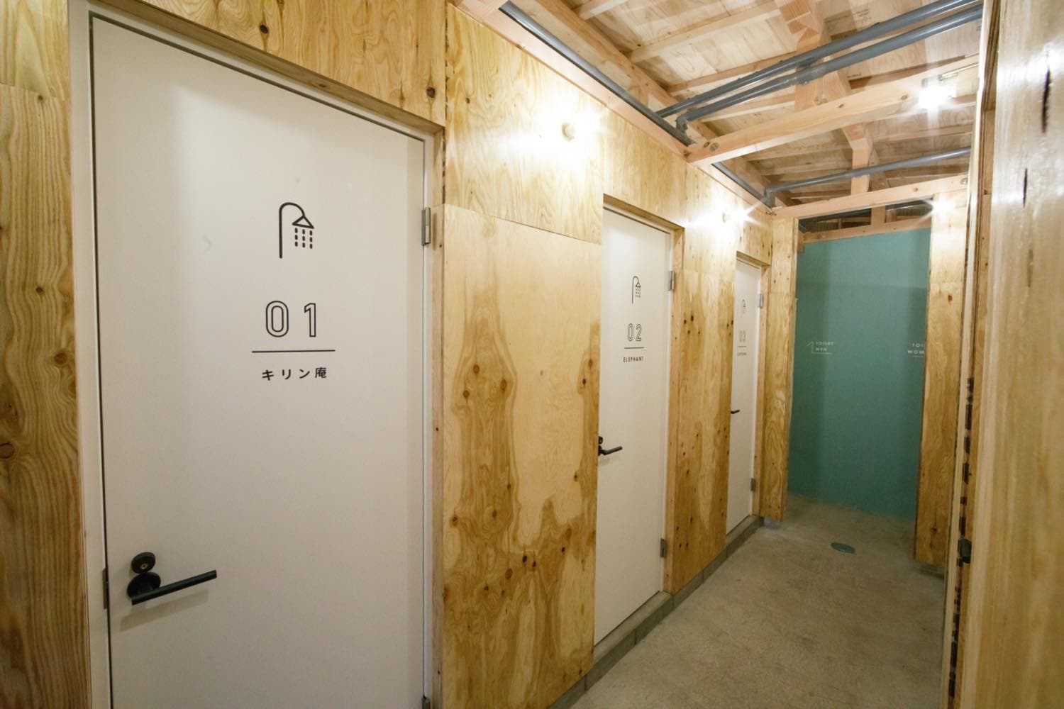 Shared building shower booth