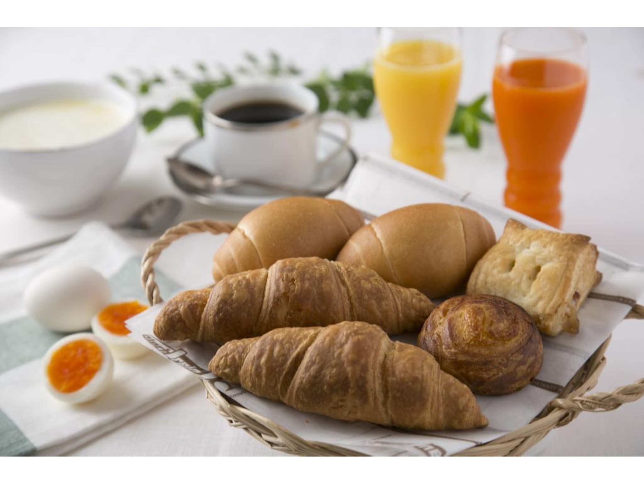 Fresh-baked bread breakfast