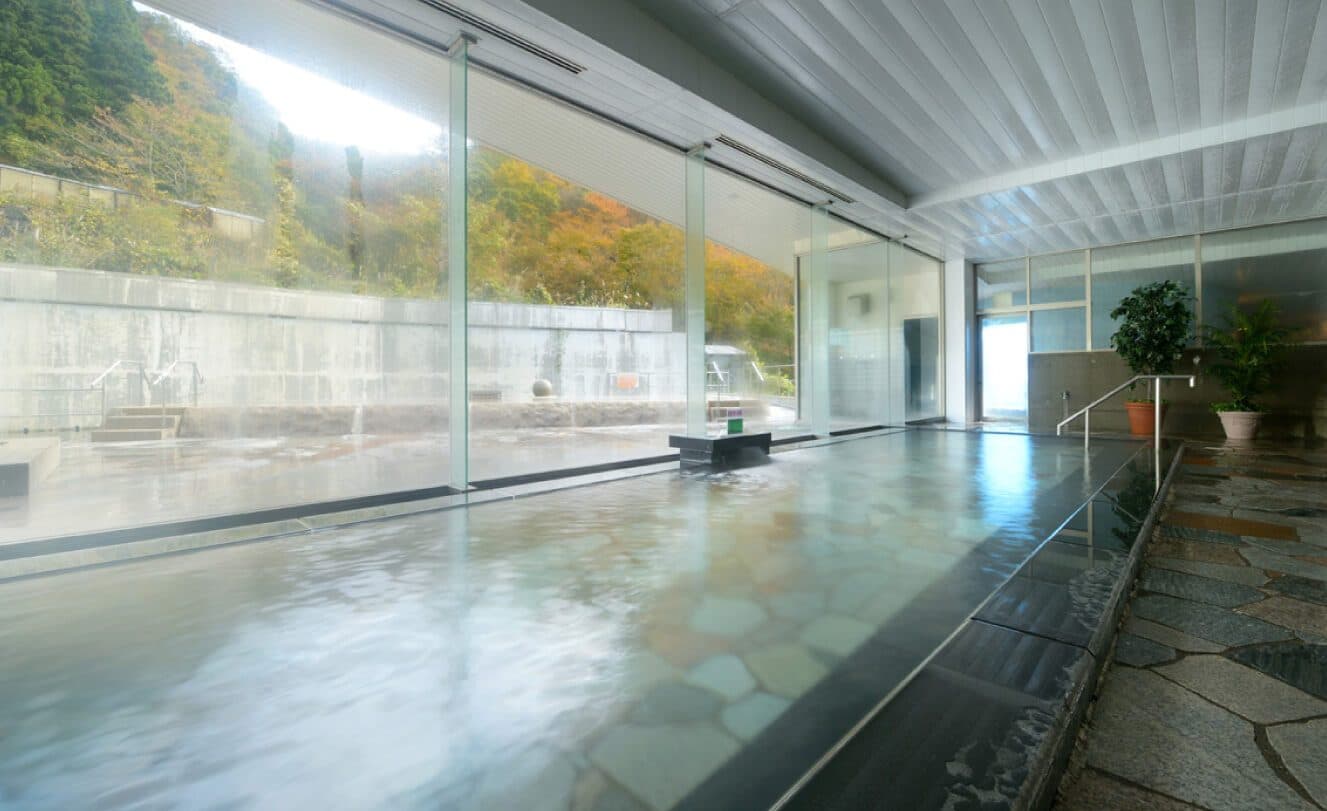 Baths with mountain views