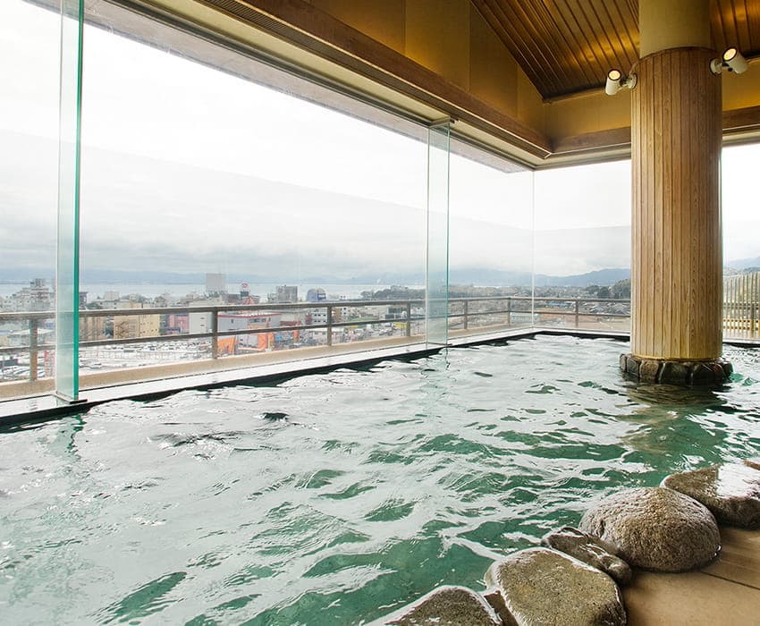 A Communal Bath with Lake Biwa Views