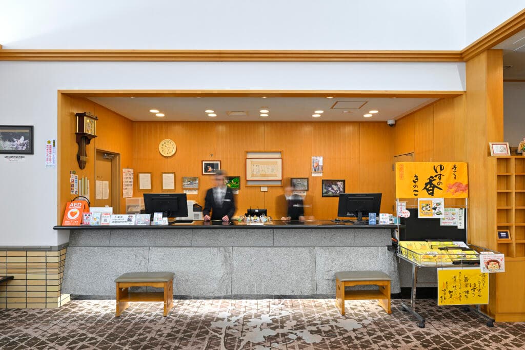 A Lobby with a Flowing Garden Stream