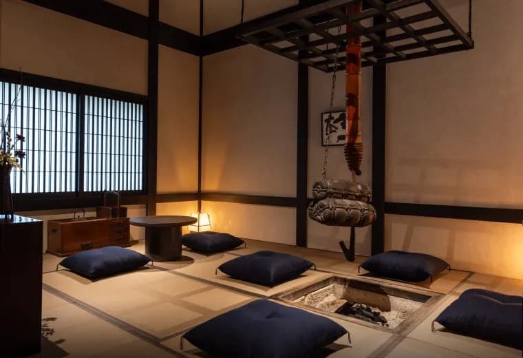 A Fireside Lounge with an Irori Hearth