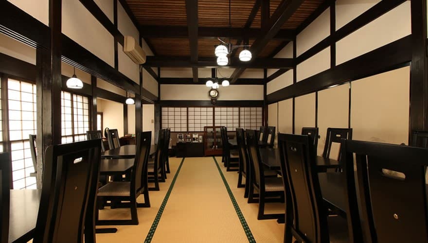 Dining beneath the beams