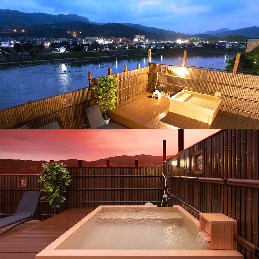 Fugetsu rooftop private bath and river views