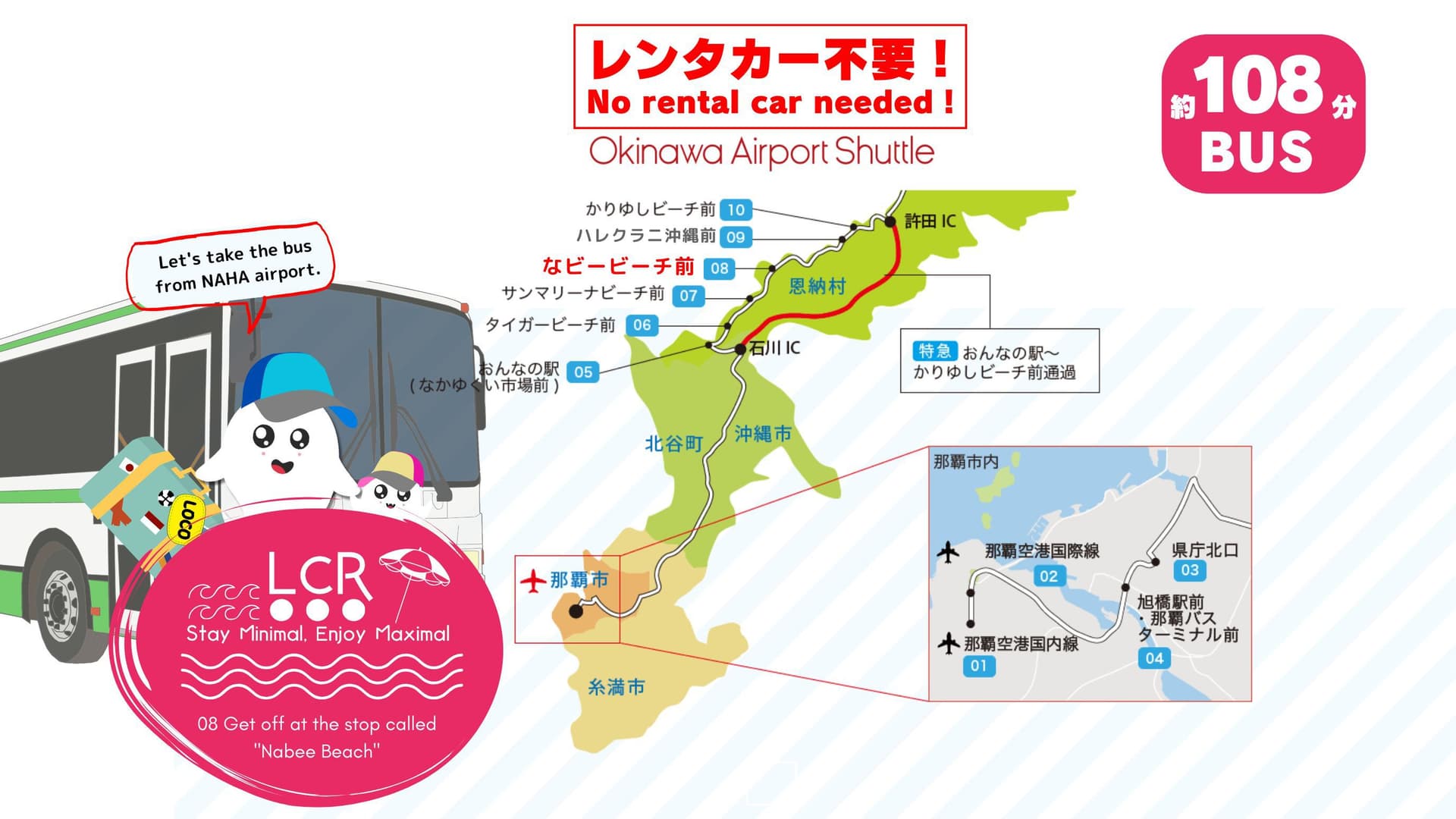 Reachable from Naha Airport without a car