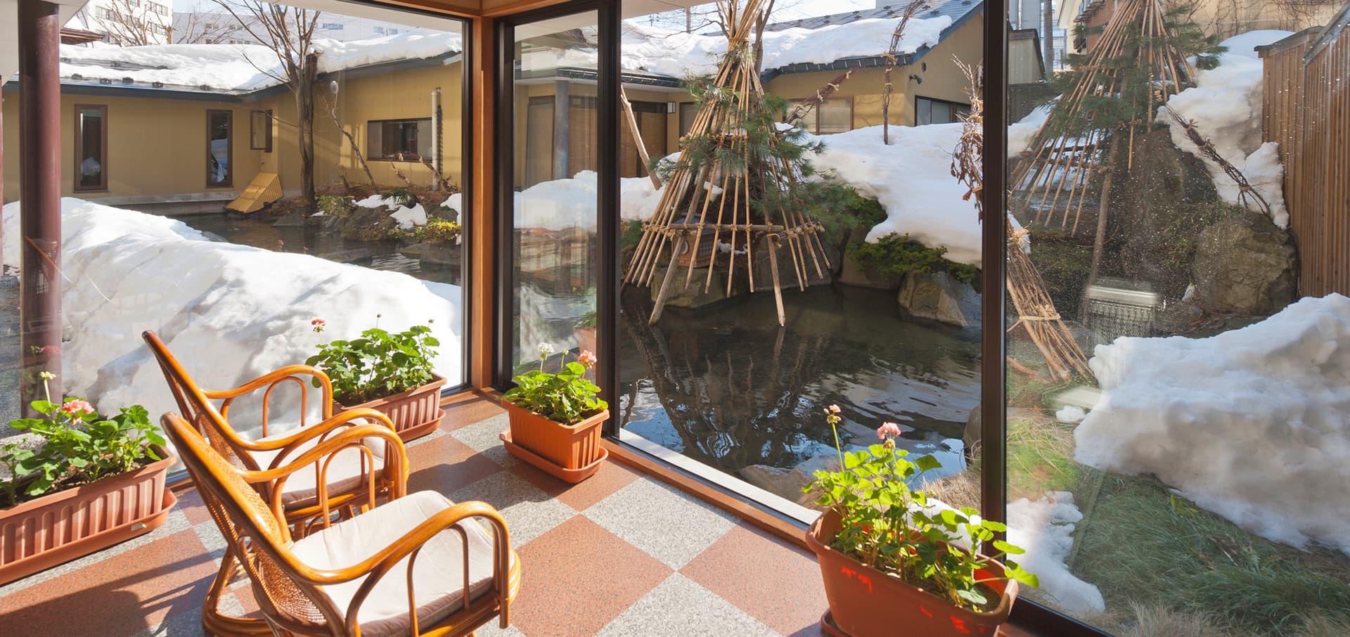 A Japanese garden with koi