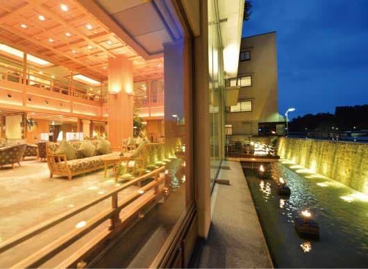 A river-facing lounge and a shochu cellar
