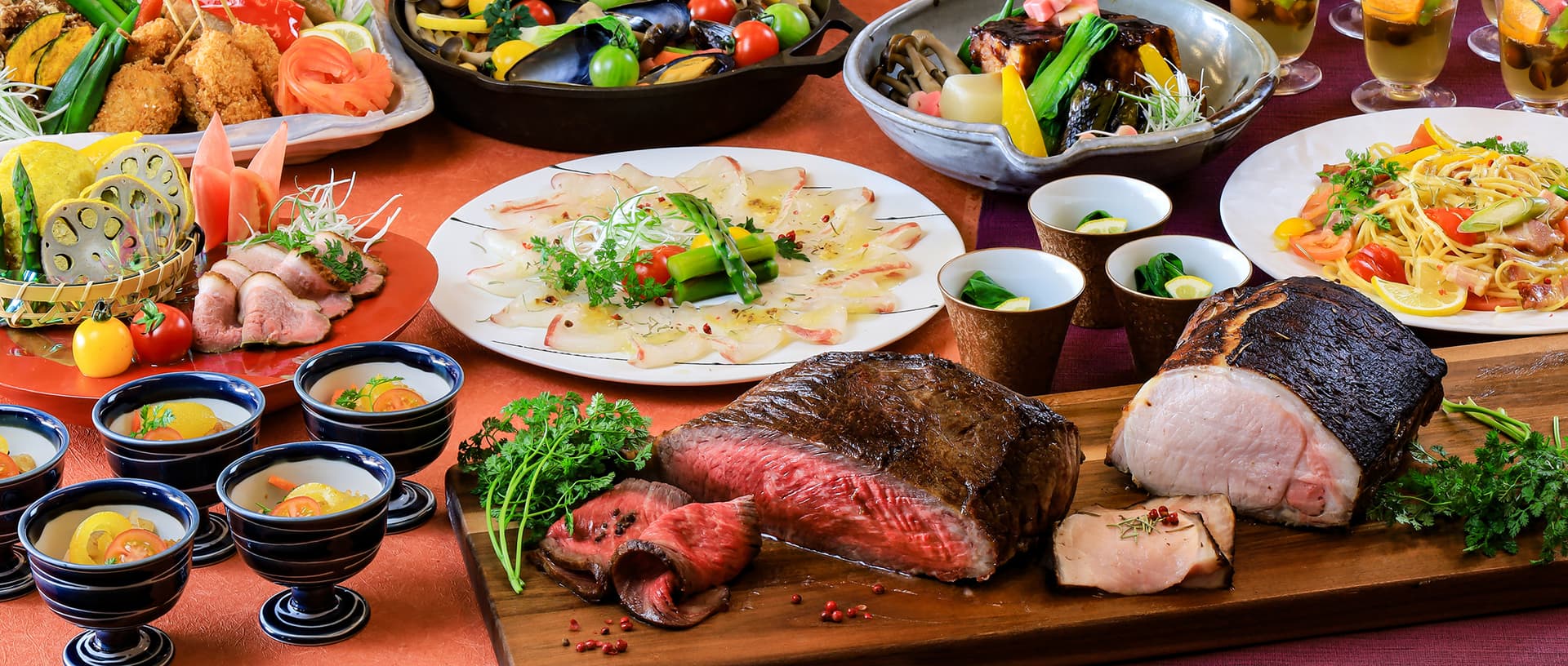 A dinner buffet of 50 dishes