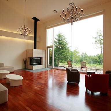Fireplace lounge in the forest