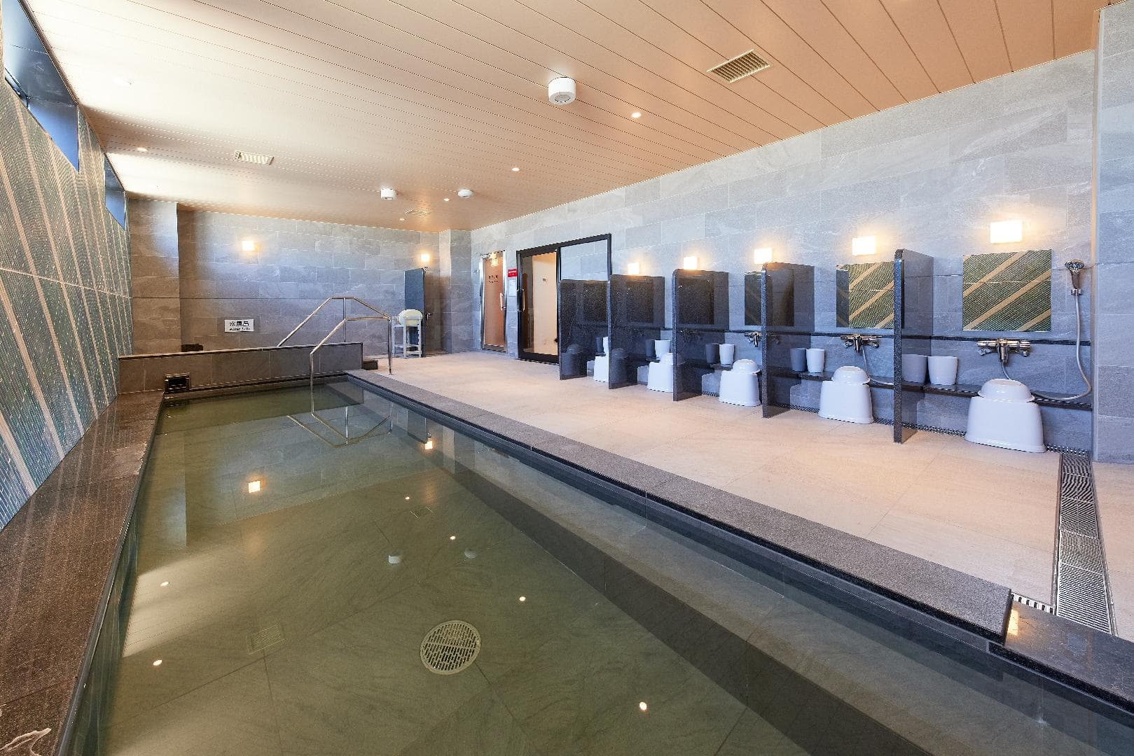 Top-floor baths and sauna