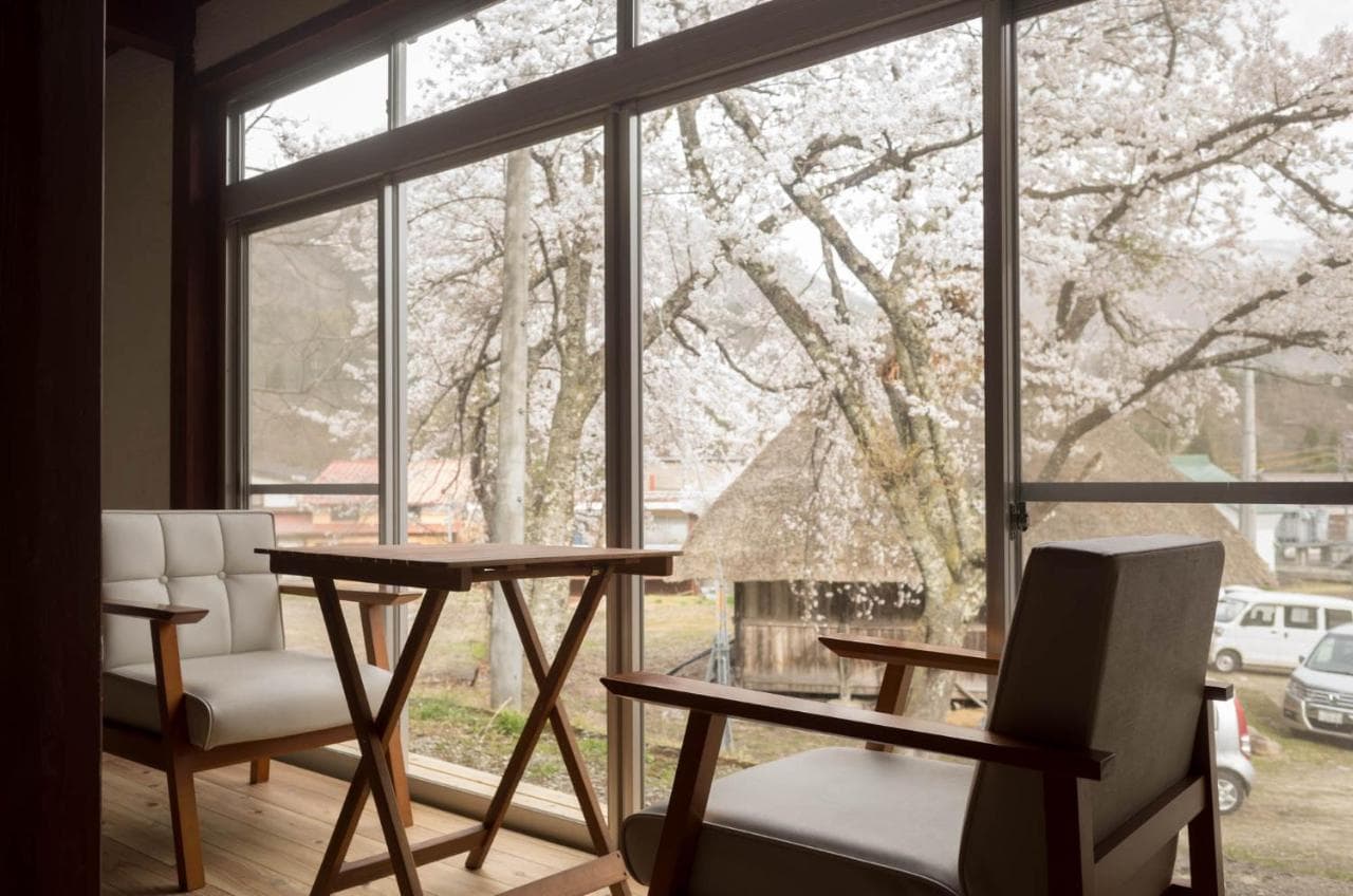 Lounge with a cherry tree view