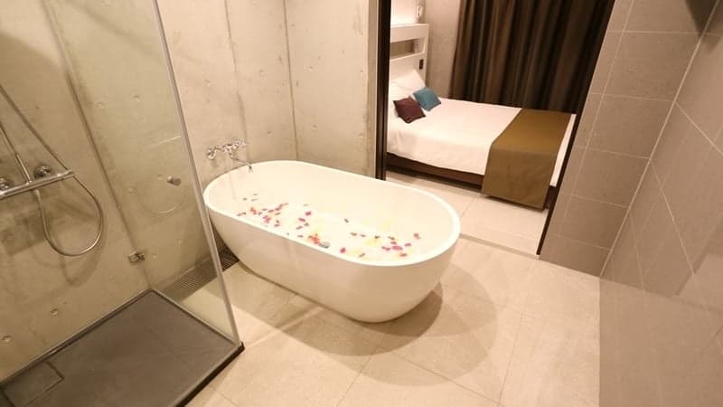 Bathroom with a big tub