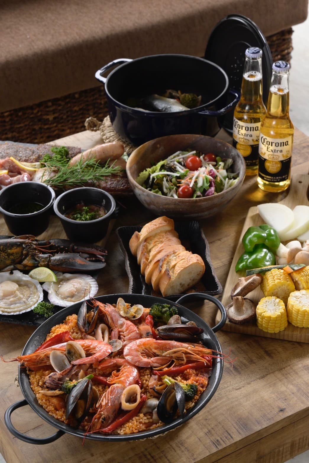 BBQ 저녁과 주방