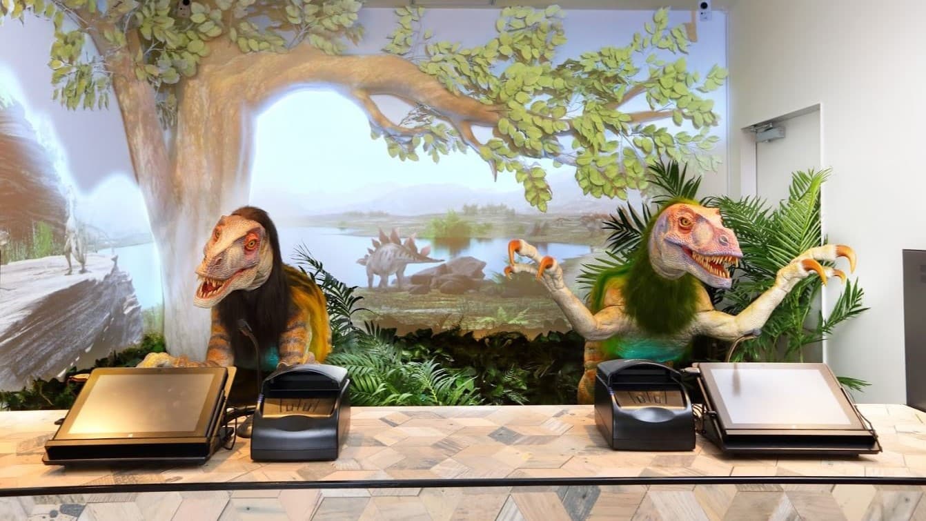 Dinosaur robot front desk